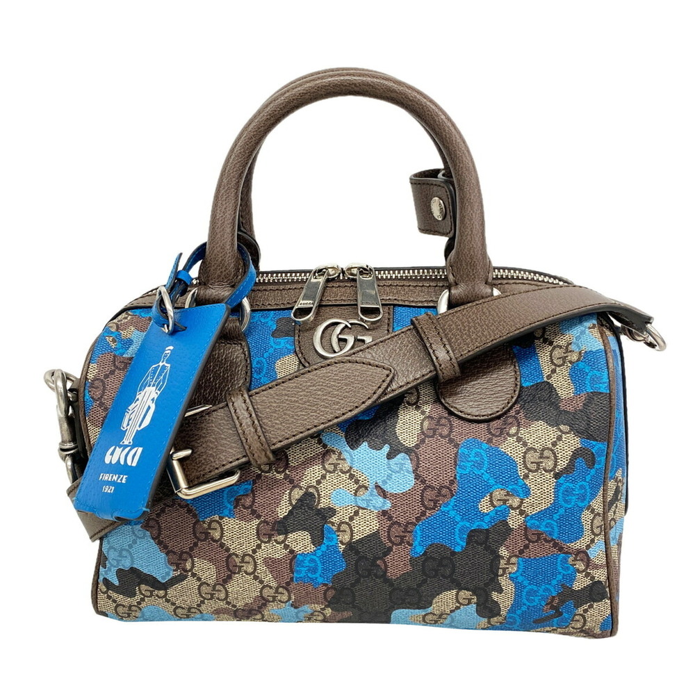 Gucci GG Camouflage Handbag 854860 Brown Blue 2-way Bag for Women